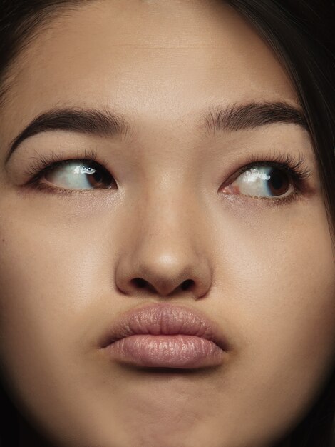 Close up portrait of young and emotional chinese woman.