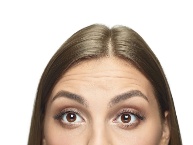 Close-up portrait of young woman's eyes with no wrinkles