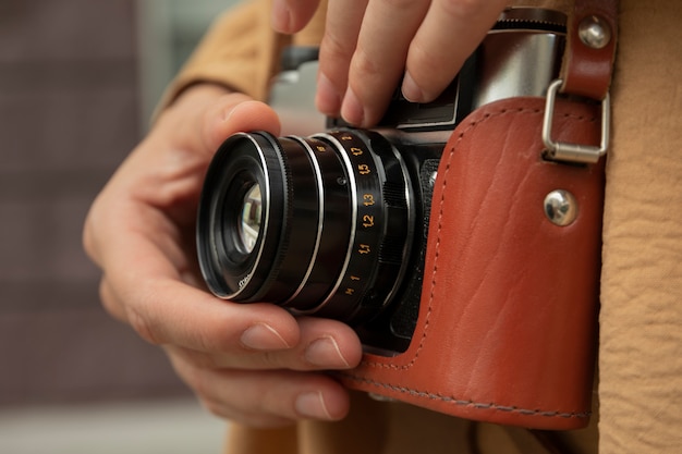 Close-up of professional camera lens