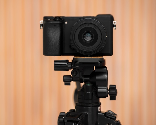 Close-up professional camera on a tripod