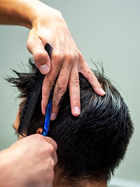 Close-up of professional haircut from behind