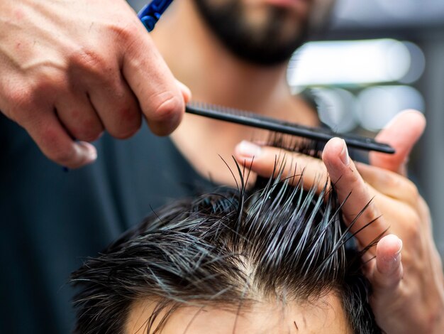 Close-up of professional haircut salon