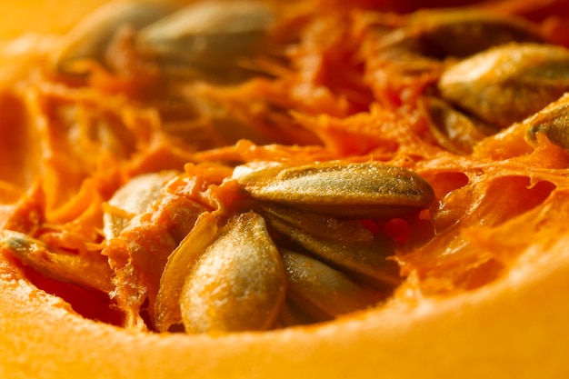 Free photo close-up of pumpkin with seeds