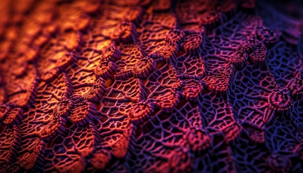 Foto gratuita un primo piano di uno sfondo viola e arancione con un motivo di cerchi ad incastro.
