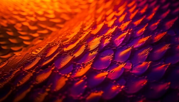 A close up of a purple and orange snake skin