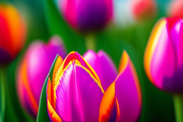 A close up of purple and yellow tulips with the word tulips on it.