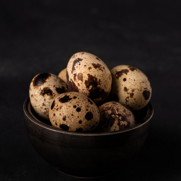 Close-up quail eggs in bowl