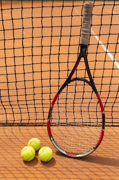 Close-up racket with tennis balls