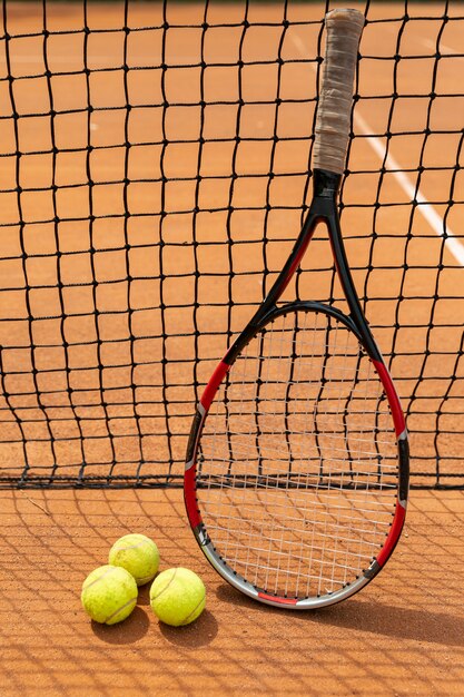 Close-up racket with tennis balls