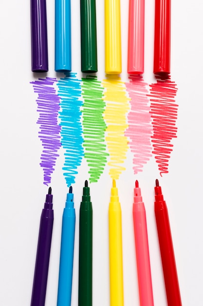 Close-up rainbow color markers
