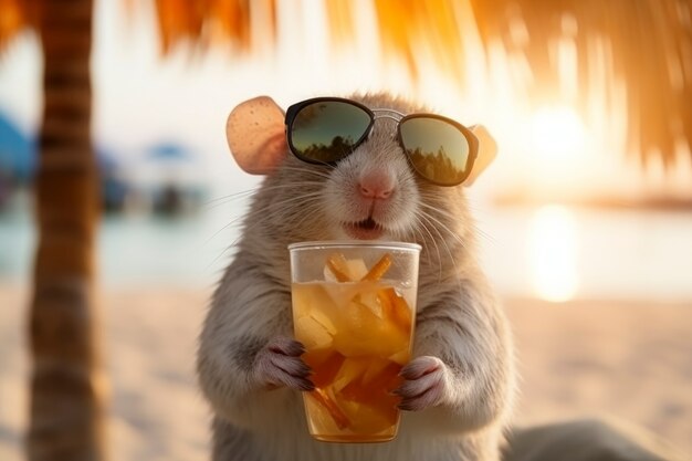 Close up on rat drinking cocktail