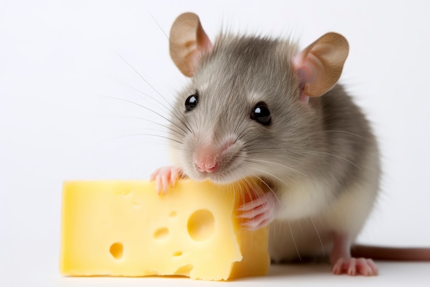 Free photo close up on rat eating cheese