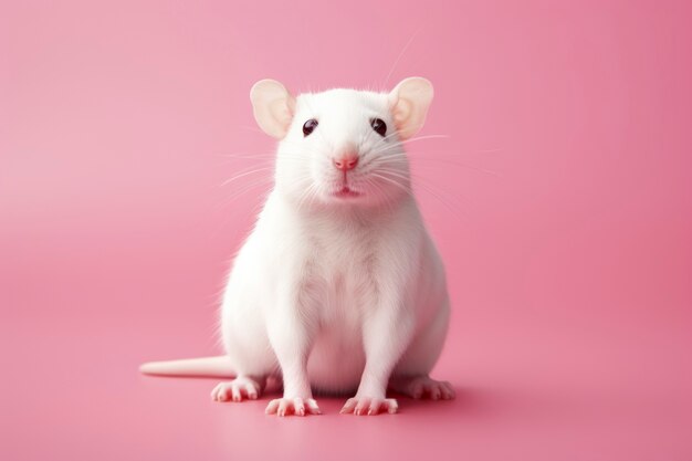 Крупным планом крыса на розовом полу