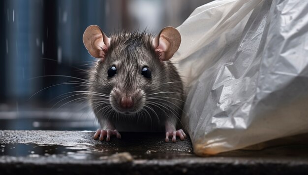 Close up on rat in rain