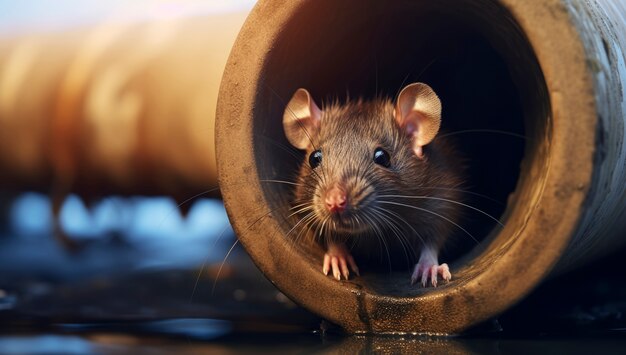 Крупный план крысы в сточных водах