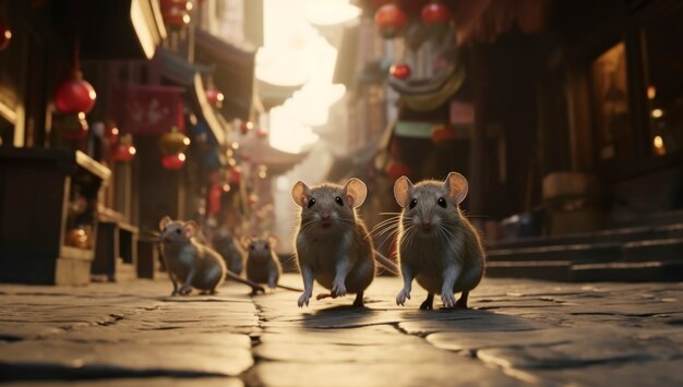 close up on rats in street