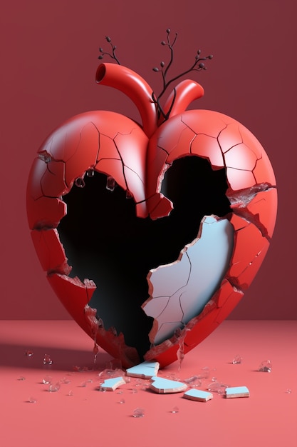 Close up red broken heart