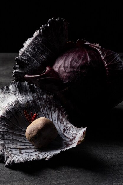 Close-up red cabbage on table