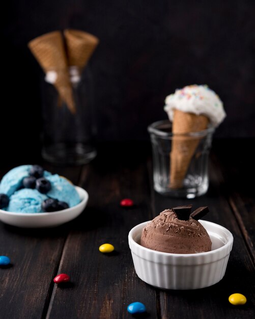 Close-up refreshing ice cream ready to be served