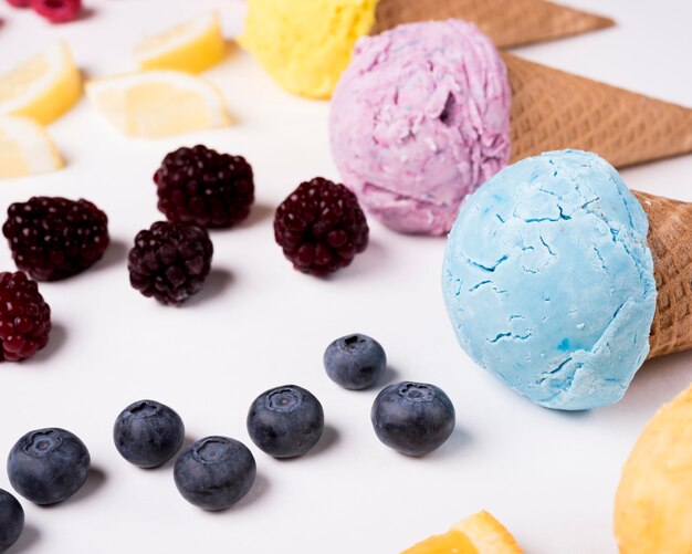 Close-up refreshing ice creams on the table