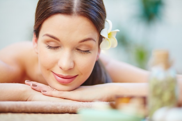 Close-up of relaxed woman