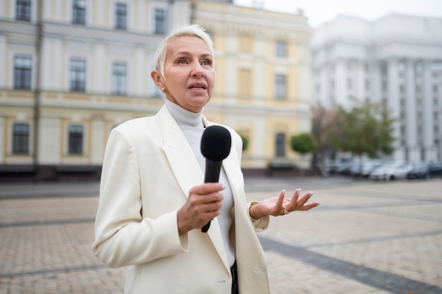 Free photo close up on reporter preparing for an interview