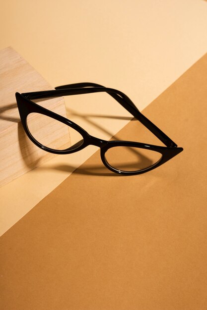 Close-up retro eyeglasses on a table