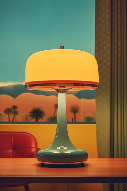 Close up on retro lamp on table