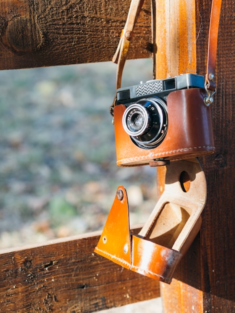 Close-up of a retro photo camera