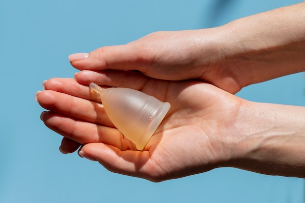 Close up on reusable menstrual cup