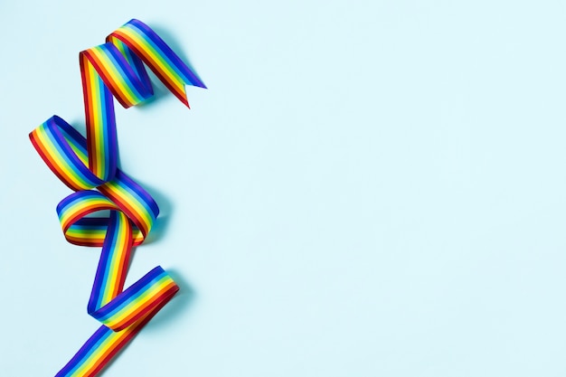 Close-up ribbon in rainbow colors with copy space