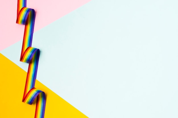 Close-up ribbon in rainbow colors with copy space