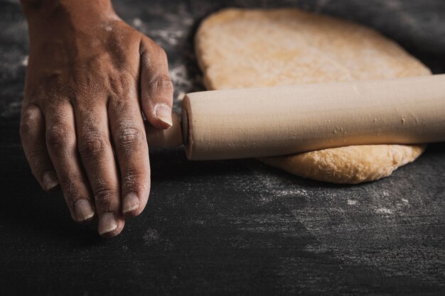 Close-up rolling dough compostion