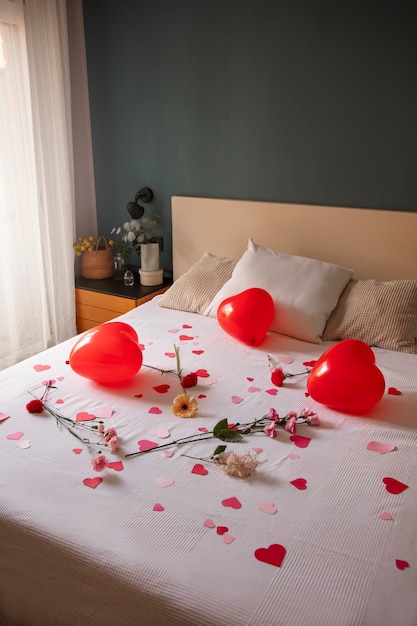 Free photo close up on romantic breakfast in bed arrangement