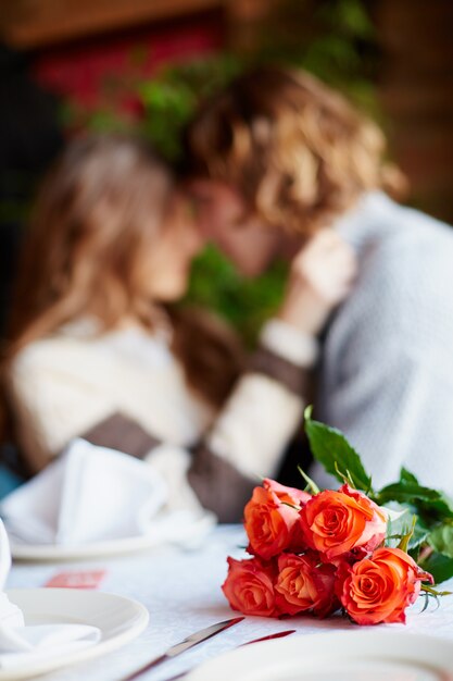 Close-up of roses on the table