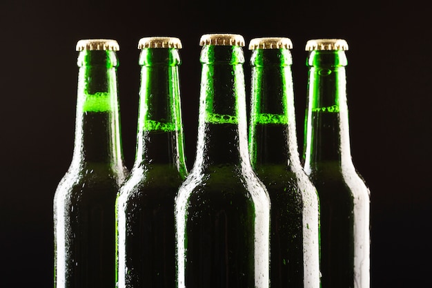 Close-up row of beer bottles