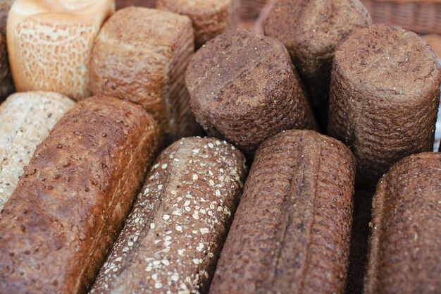 Close-up of rustic loaves of baked breads