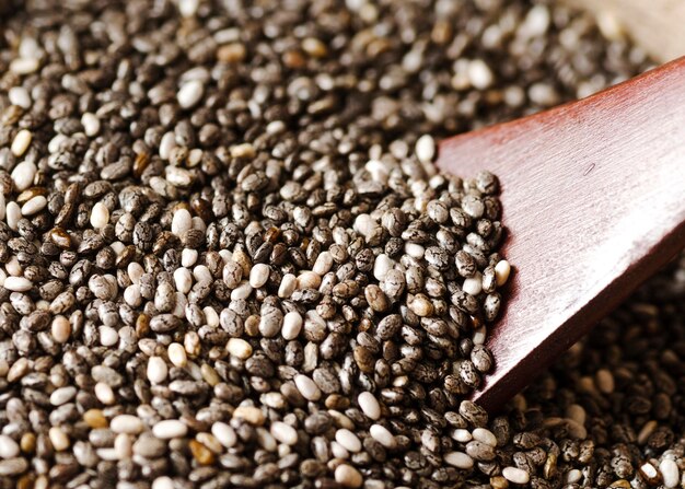 Close-up rustic spoon with seeds