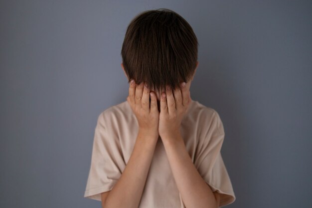 close up on sad boy portrait