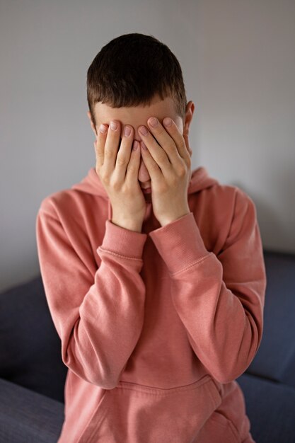 close up on sad boy portrait