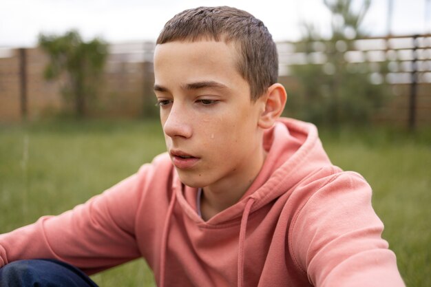 close up on sad boy portrait