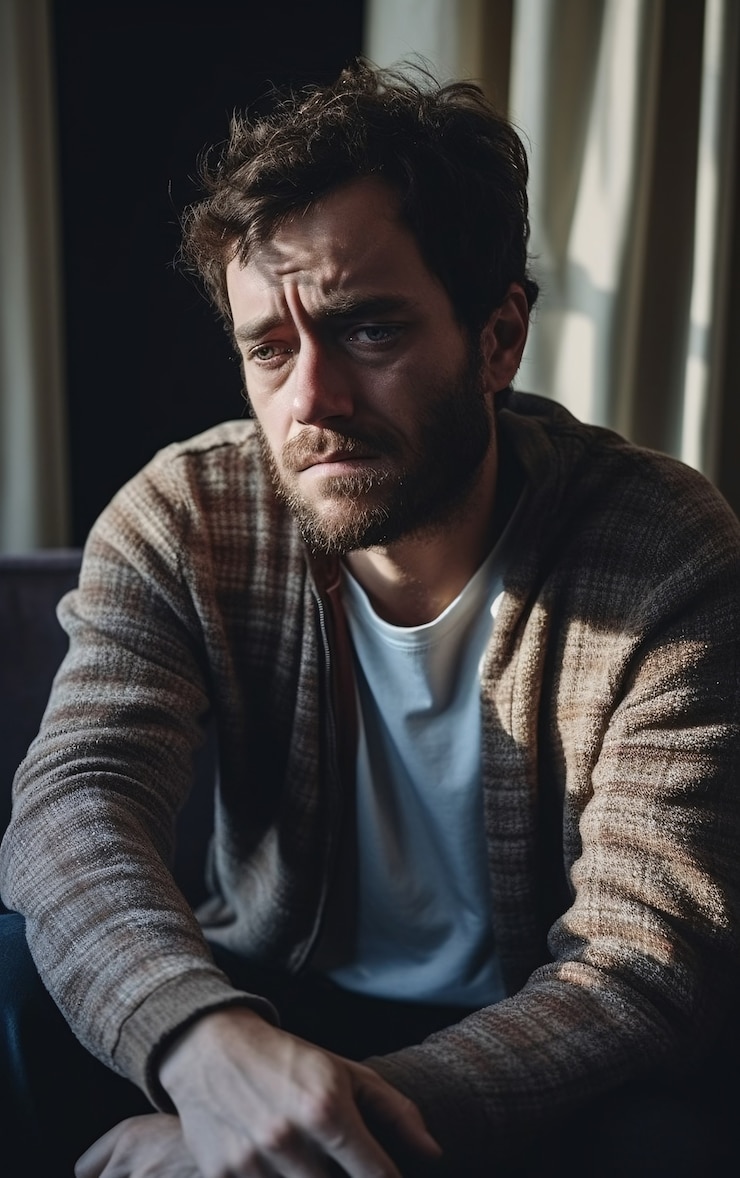 Free Photo close up on sad man