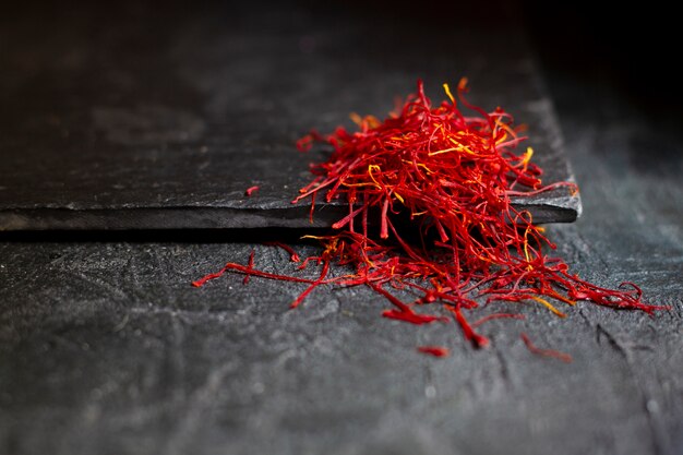 Close-up saffron still life arrangement