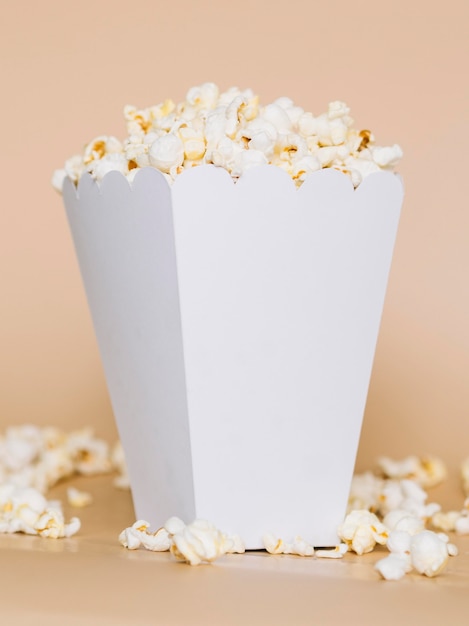 Close-up salted popcorn box ready to be served