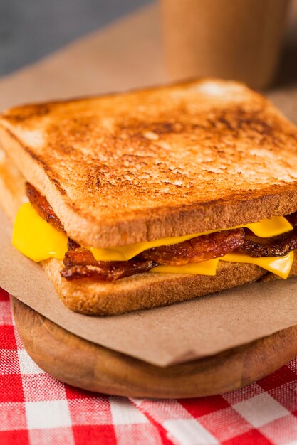Close-up sandwich with bacon and cheese