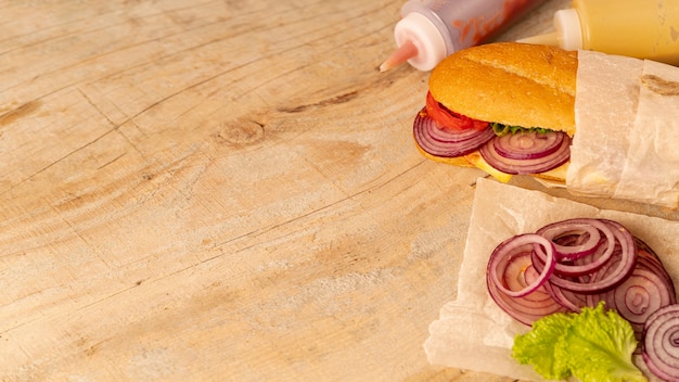 Close-up sandwich with copy space