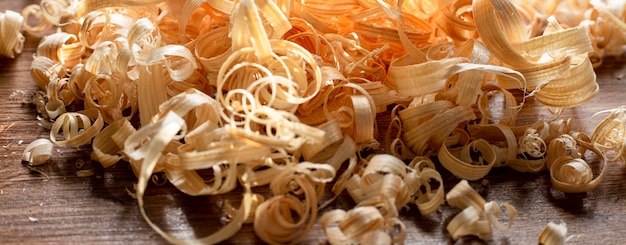 Close-up sawdust in workshop