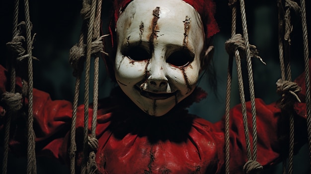 Foto gratuita chiudi la bambola spaventosa con le corde