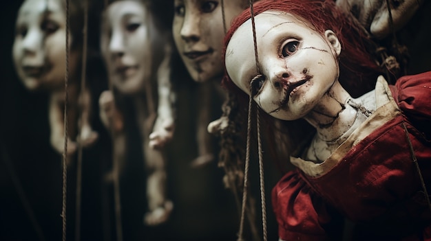 Free photo close up scary doll with strings