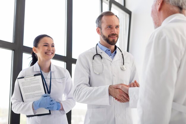 Close up scientist wearing coats